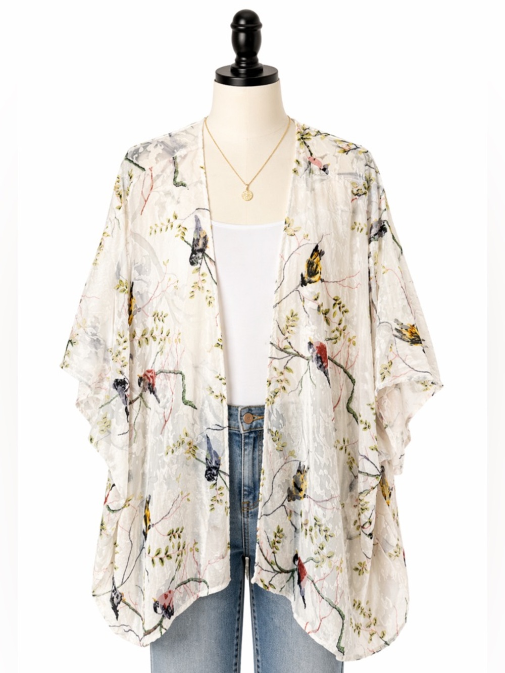 Bird & Branch Sheer Velvet Burnout Kimono Ivory Multi One Size S-XXL
